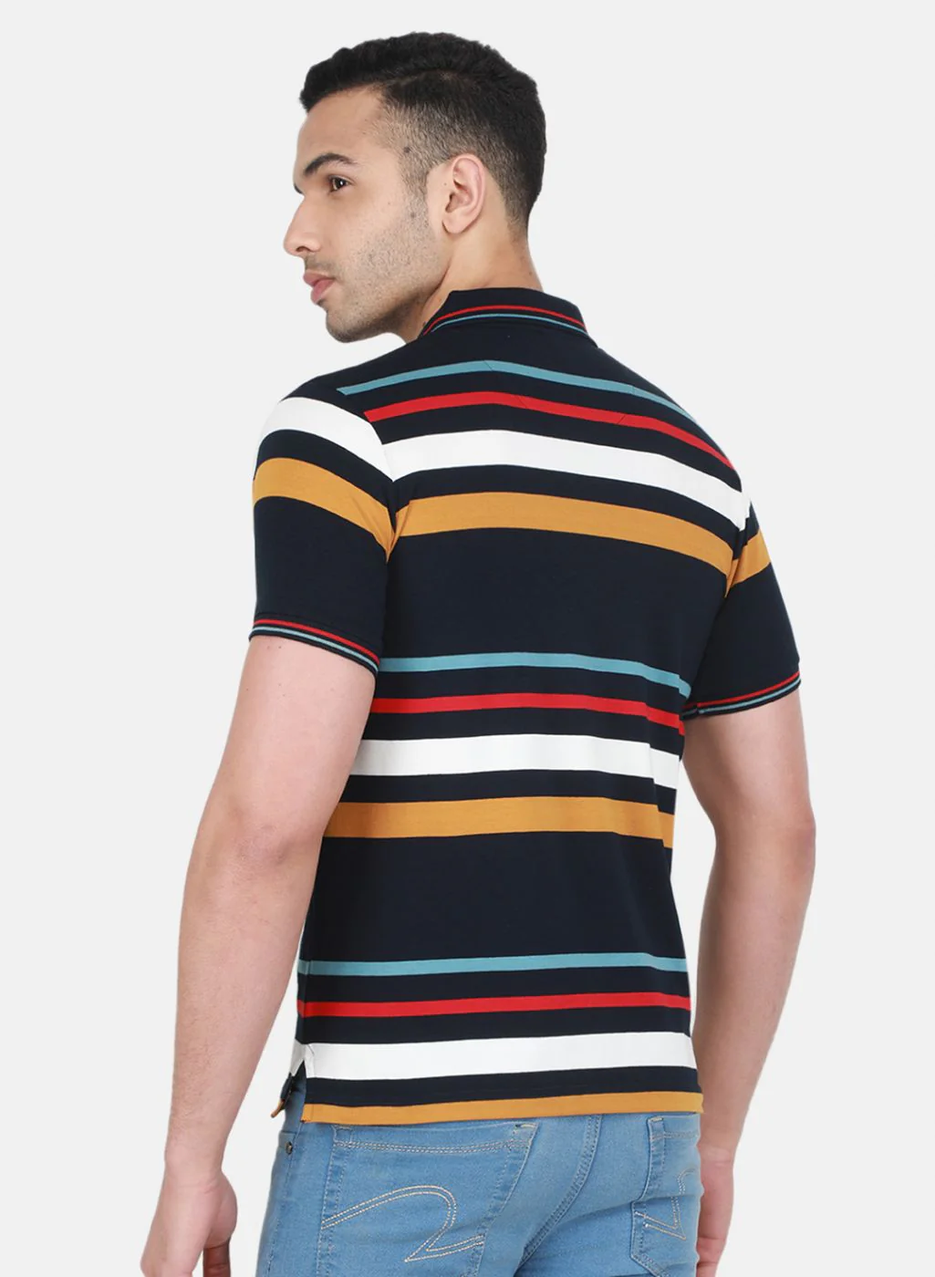 Men NAvy Blue Stripe T-Shirt - Image 3