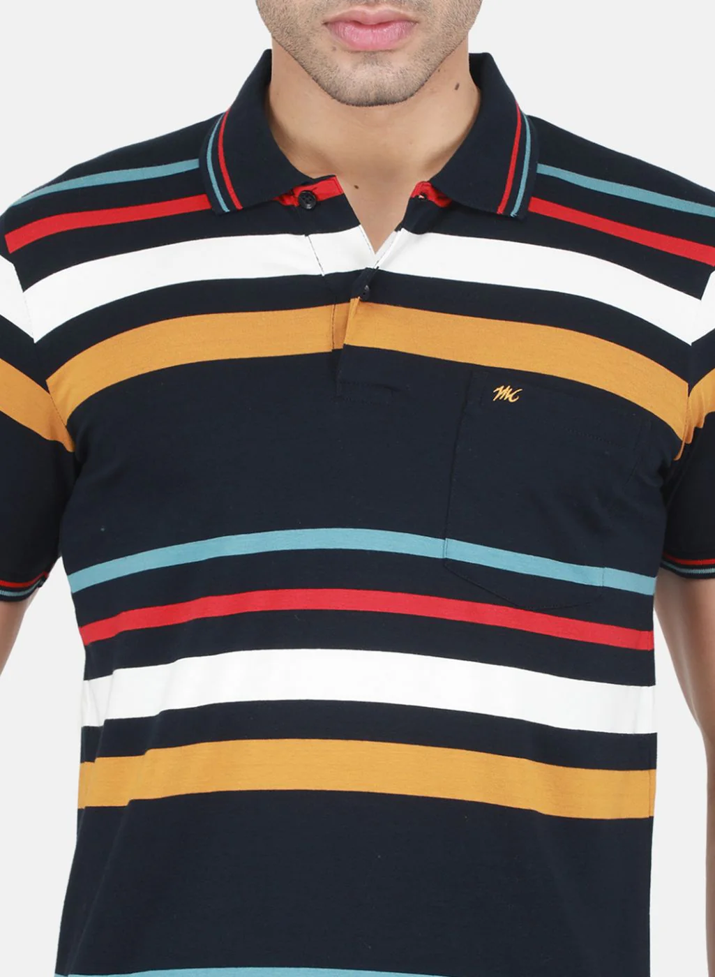 Men NAvy Blue Stripe T-Shirt - Image 5