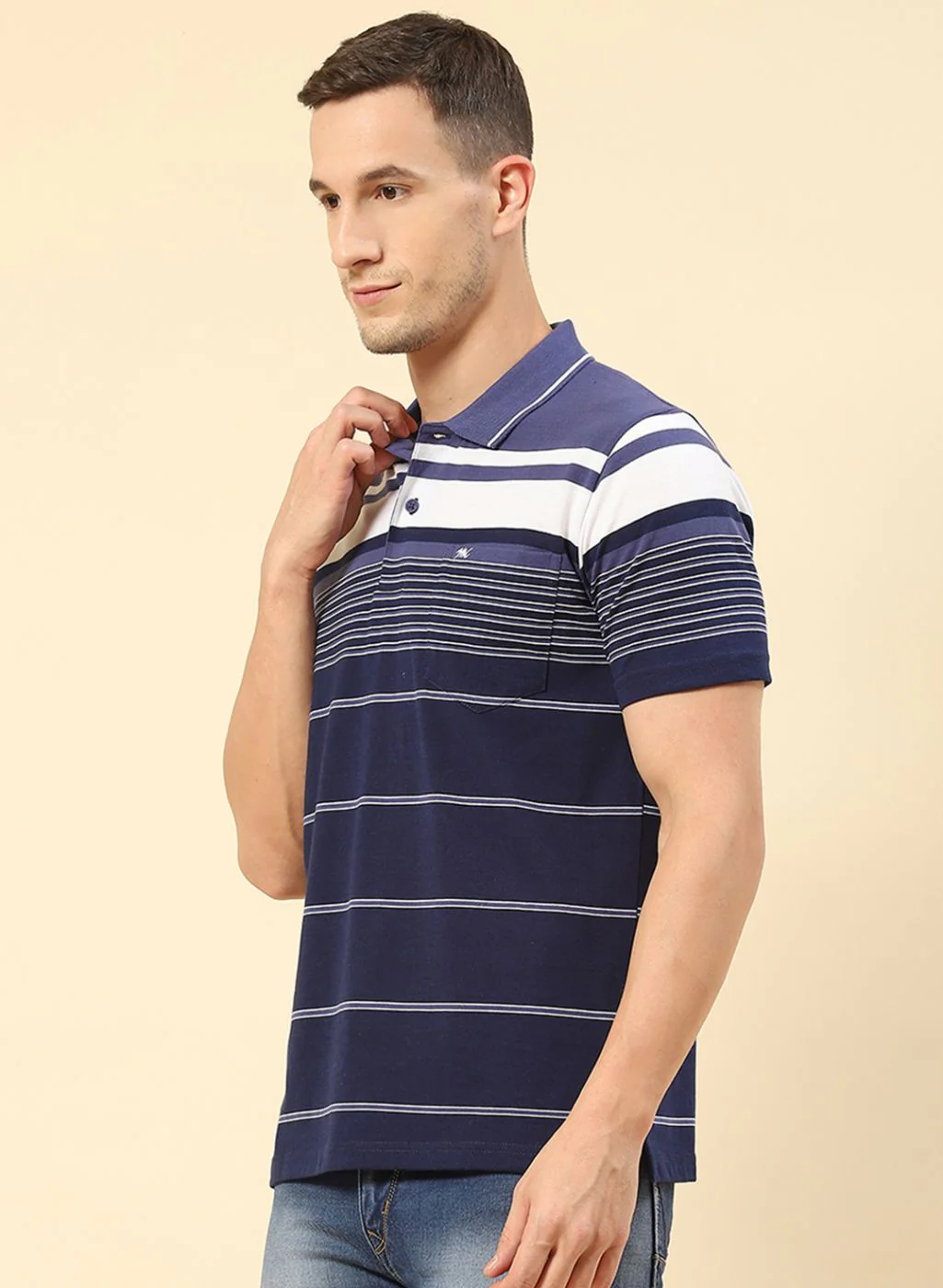 Men NAvy Blue Stripe T-Shirt - Image 3