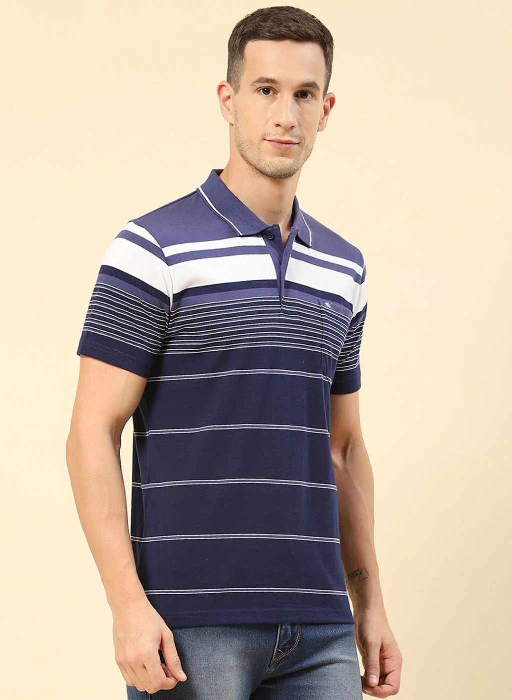 Men NAvy Blue Stripe T-Shirt - Image 4