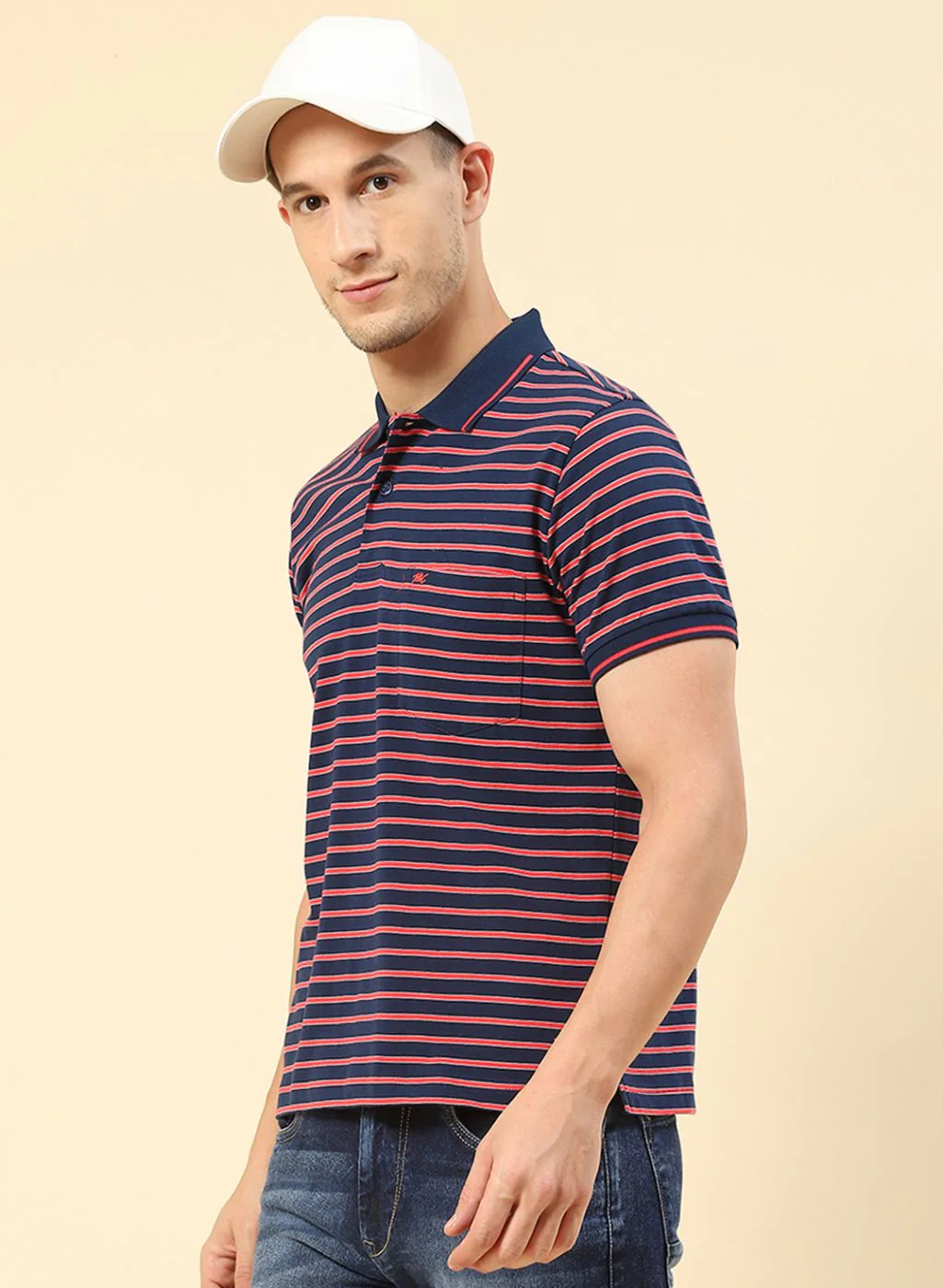 Men NAvy Blue Stripe T-Shirt - Image 2