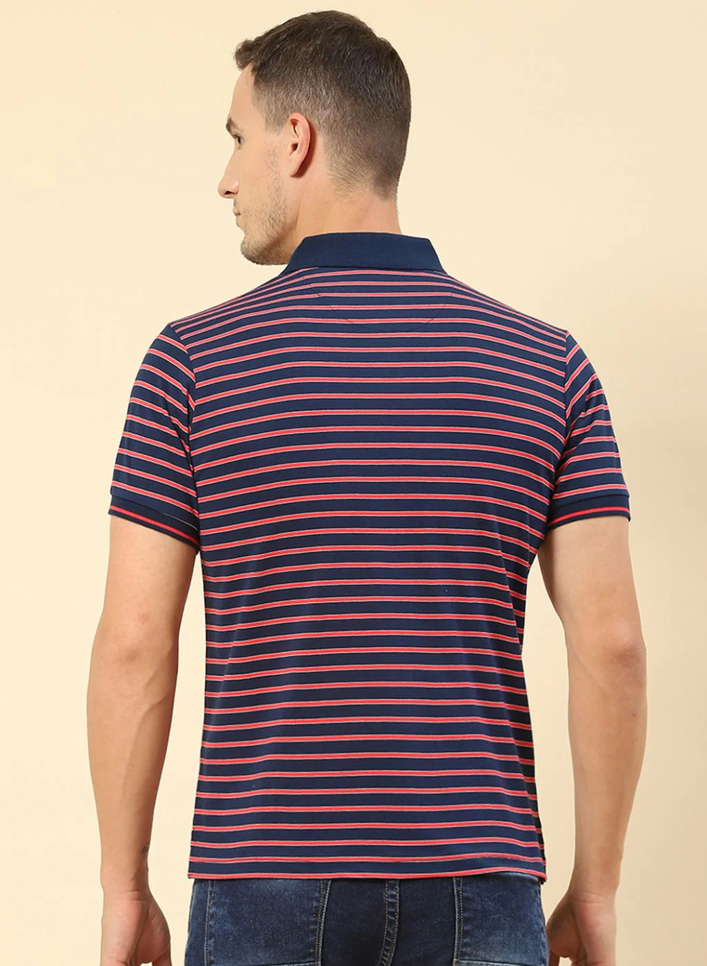 Men NAvy Blue Stripe T-Shirt - Image 4