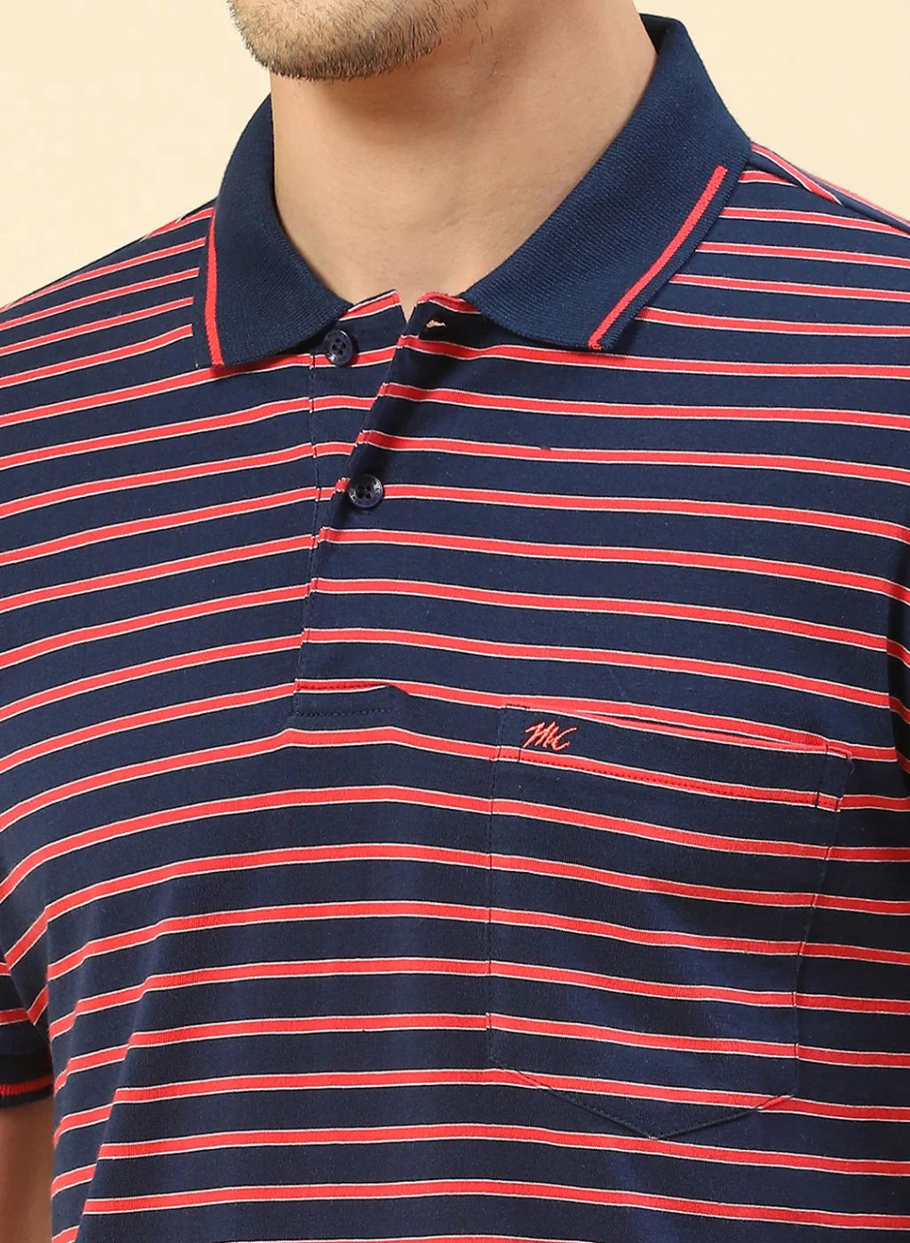 Men NAvy Blue Stripe T-Shirt - Image 6