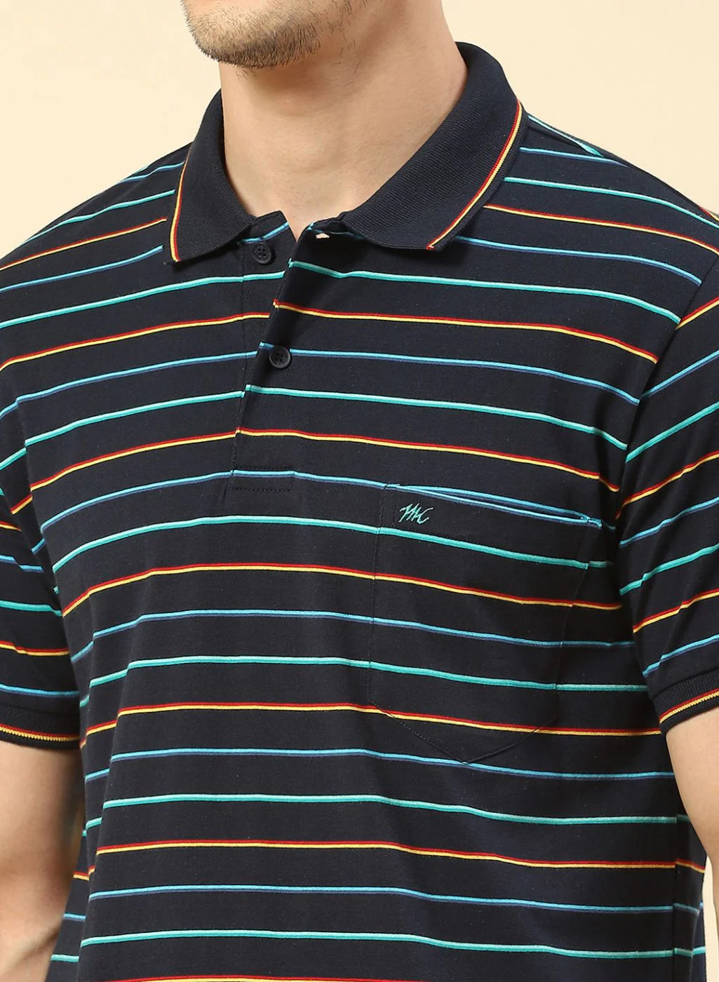 Men NAvy Blue Stripe T-Shirt - Image 6