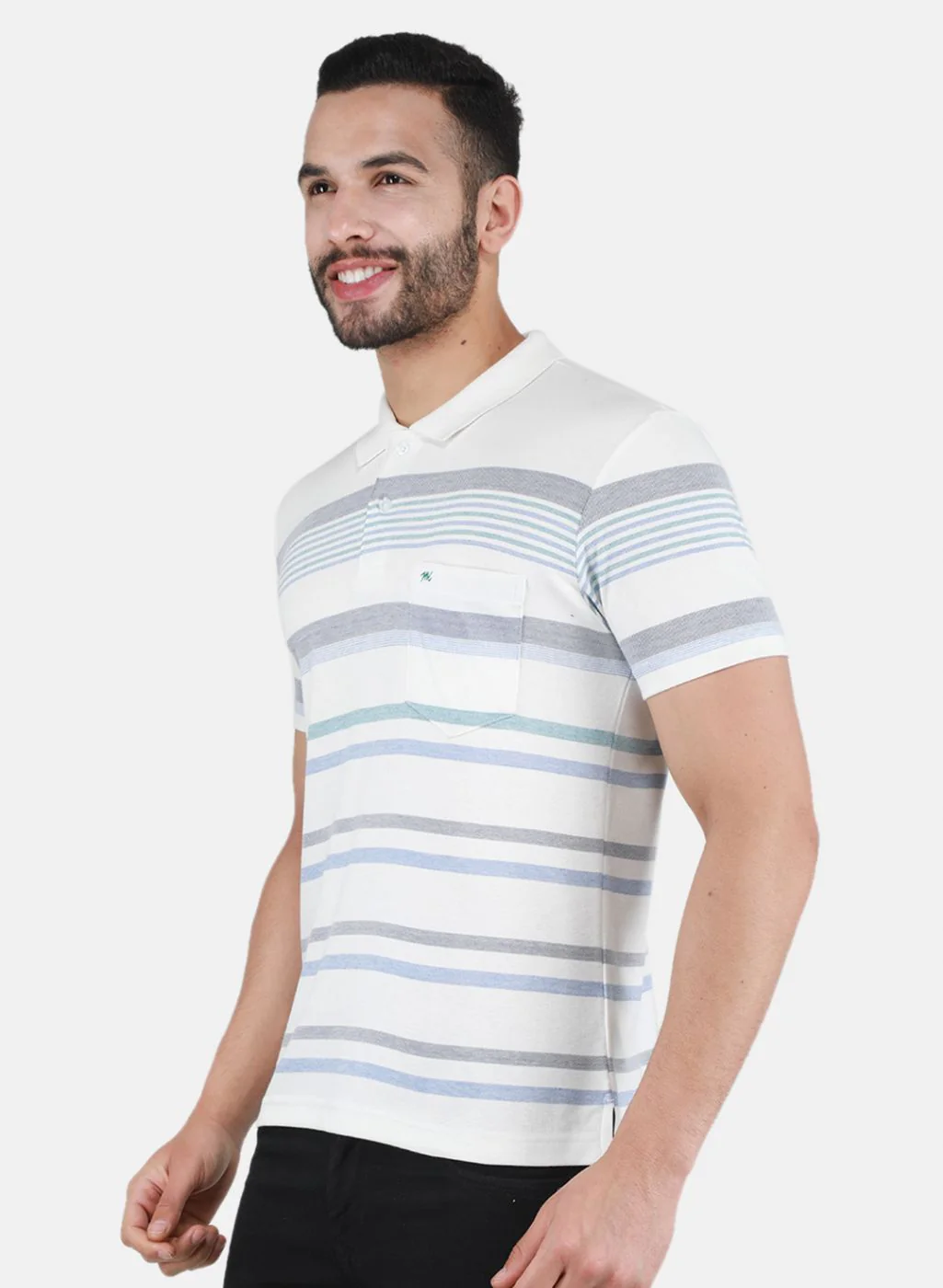 Men Off White & Blue Printed T-Shirt - Image 2