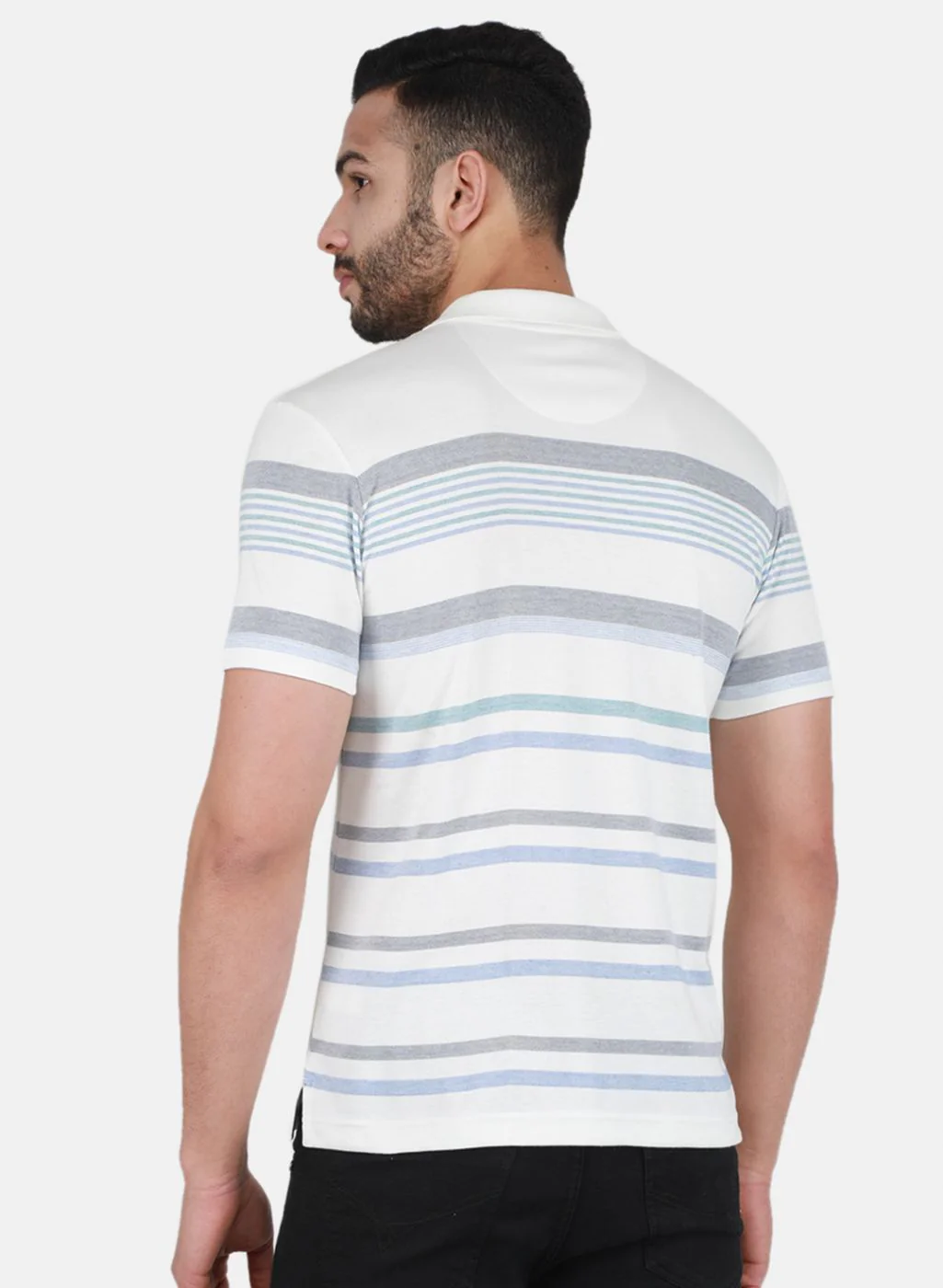 Men Off White & Blue Printed T-Shirt - Image 3