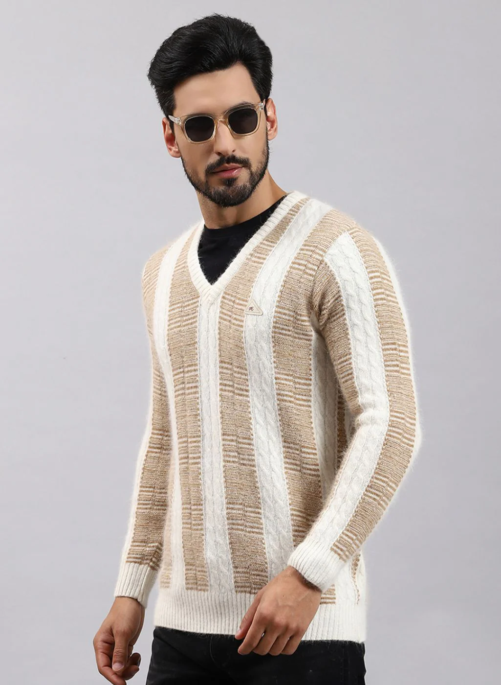 Men Off White Printed Angoora Pullover - Image 3