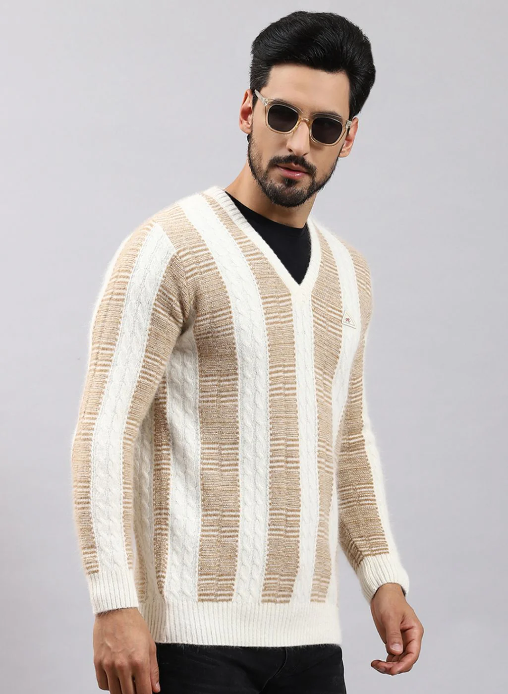 Men Off White Printed Angoora Pullover - Image 4