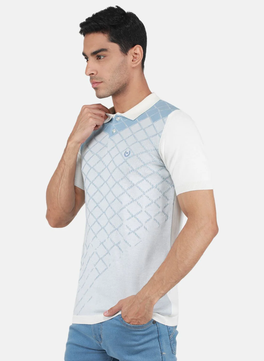Men Off White Self Design T-Shirt - Image 2