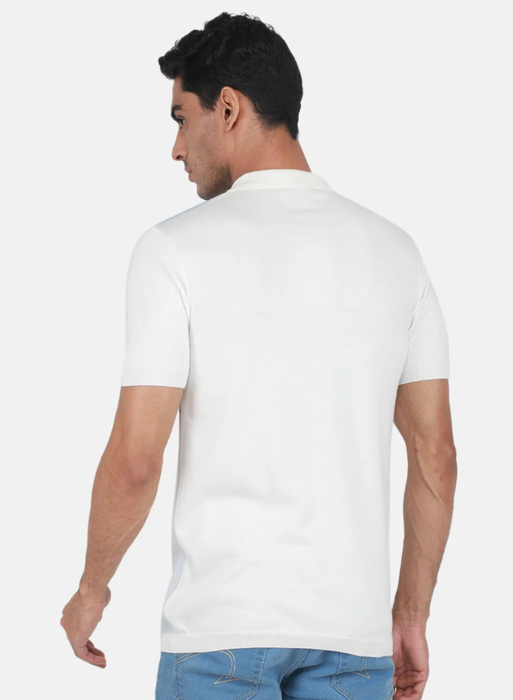 Men Off White Self Design T-Shirt - Image 3