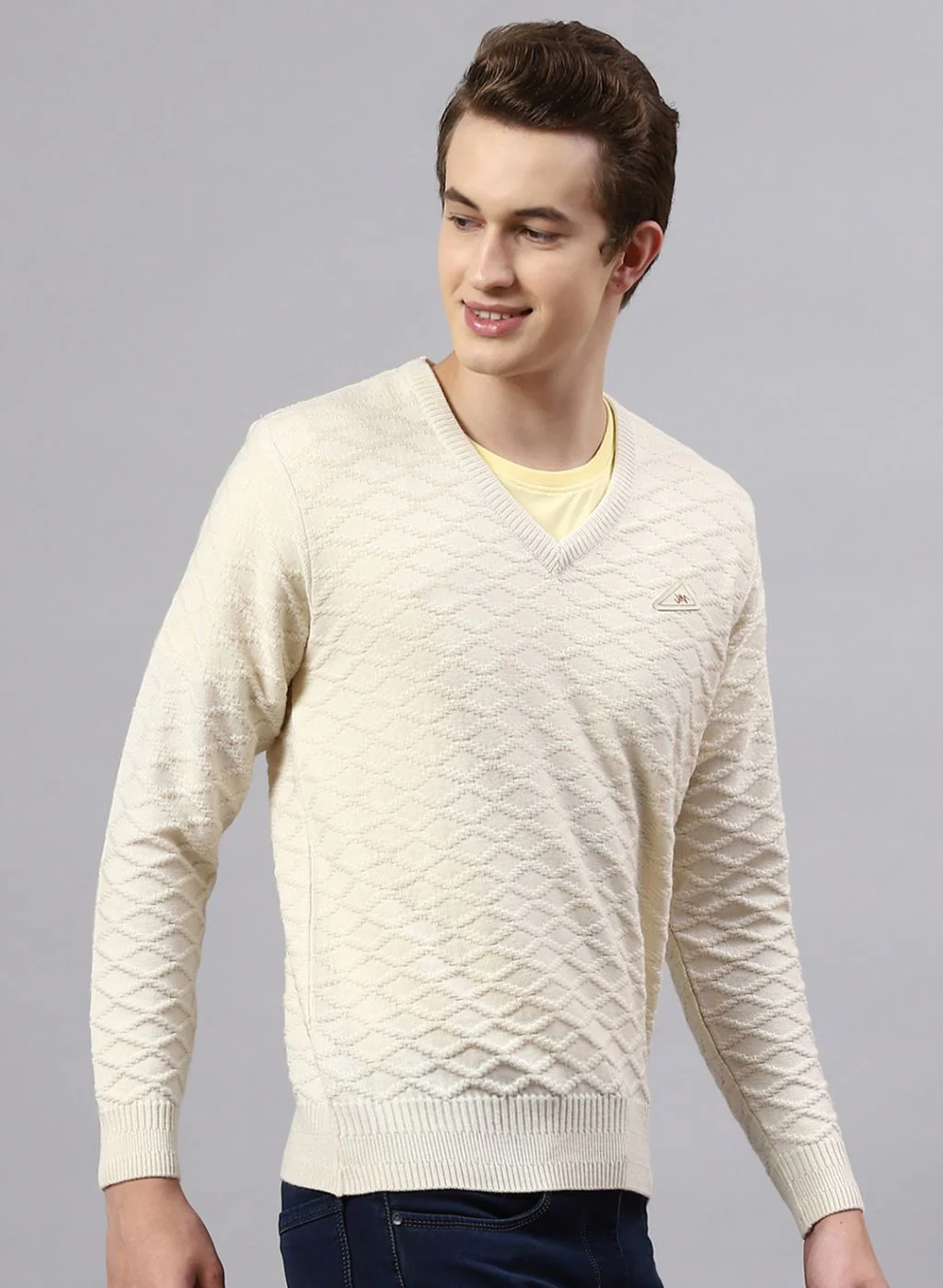Men Off White Self Design Wool blend Pullover - Image 4