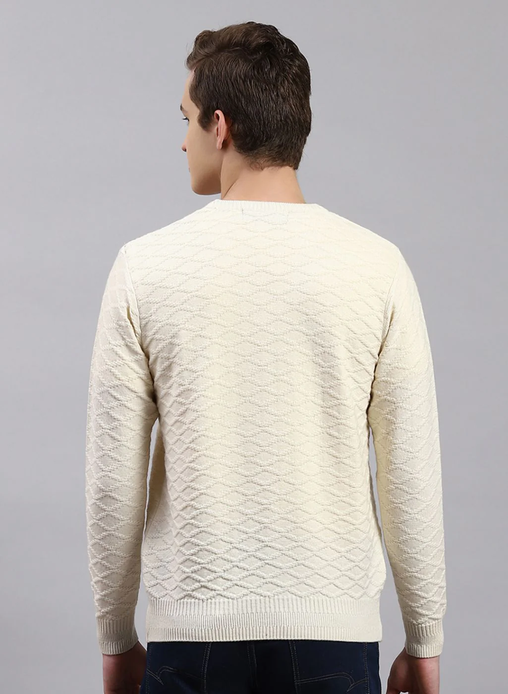 Men Off White Self Design Wool blend Pullover - Image 5