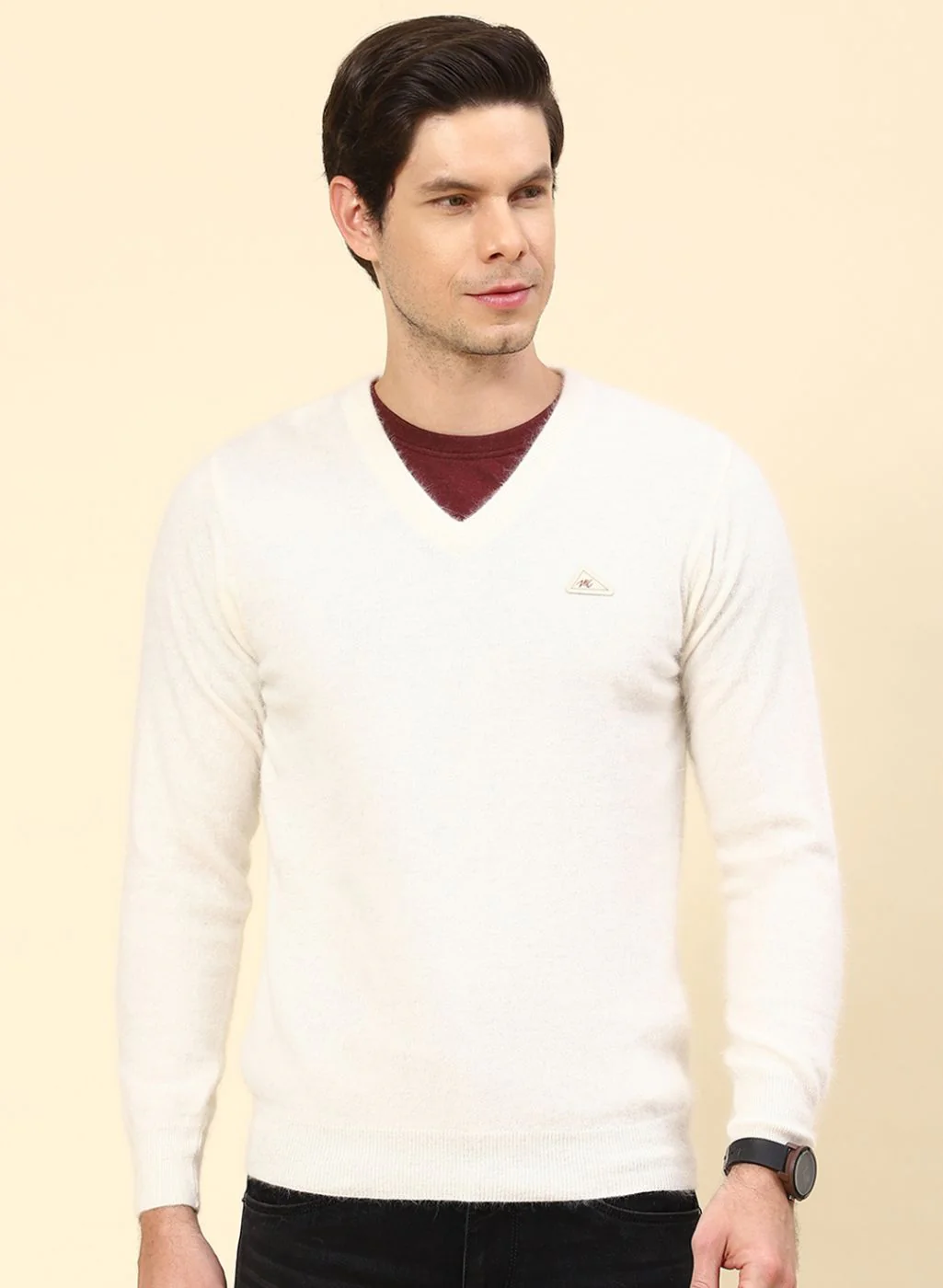 Men Off White Solid Angoora Pullover - Image 2