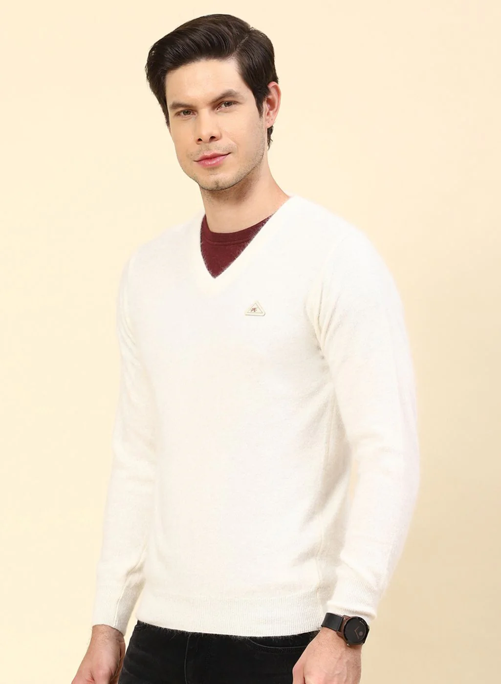 Men Off White Solid Angoora Pullover - Image 3