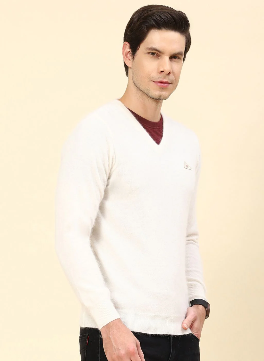 Men Off White Solid Angoora Pullover - Image 4