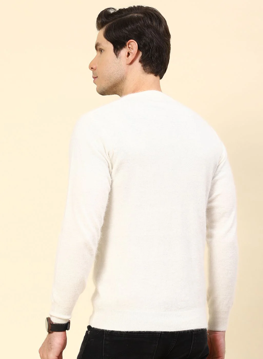 Men Off White Solid Angoora Pullover - Image 5