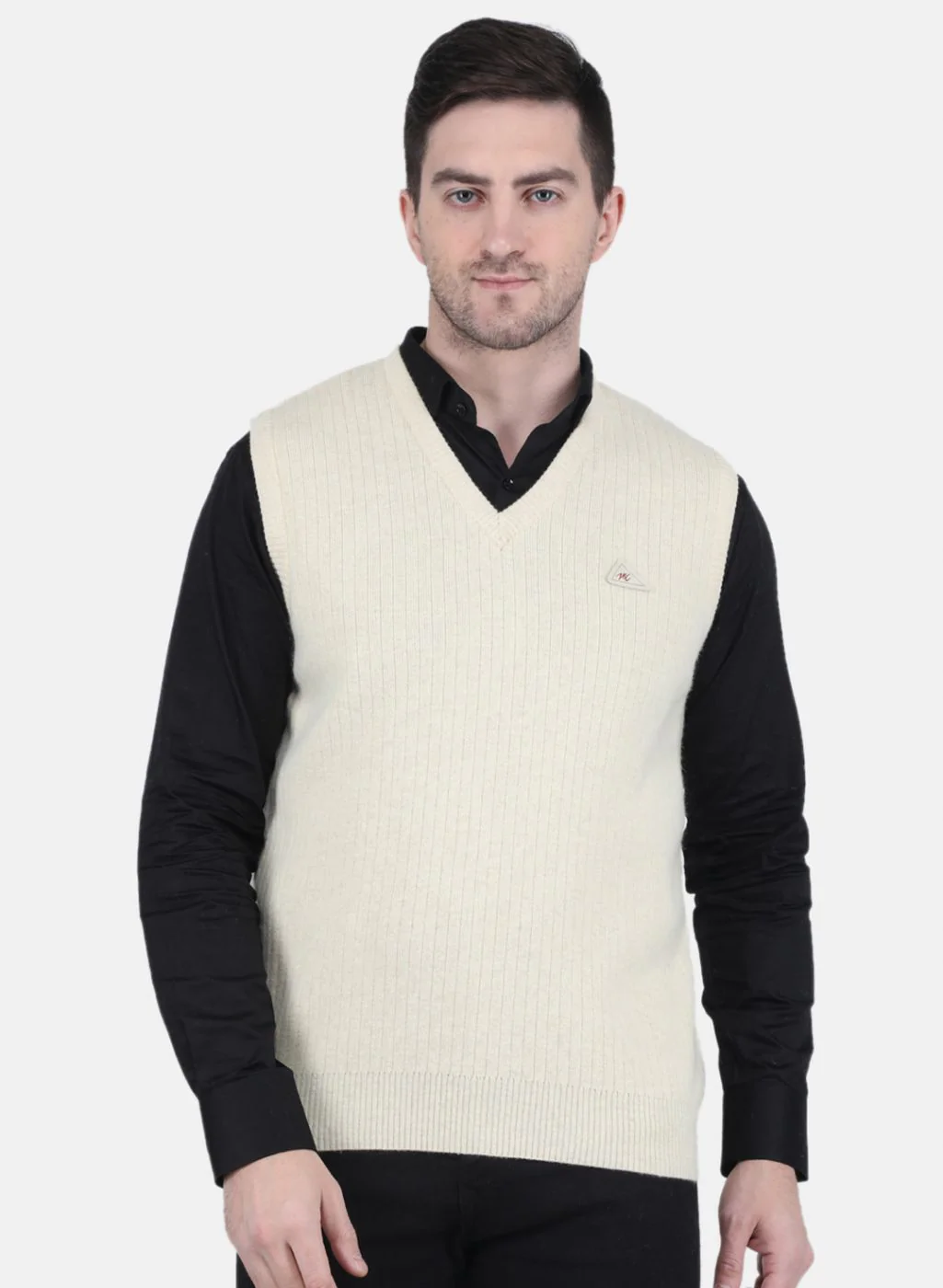 Men Off White Solid Sweater