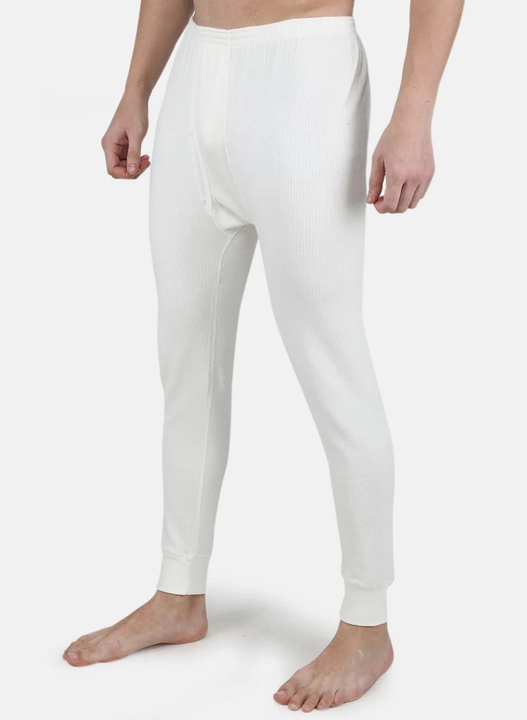 Men Off White Solid Thermal Lower - Image 2