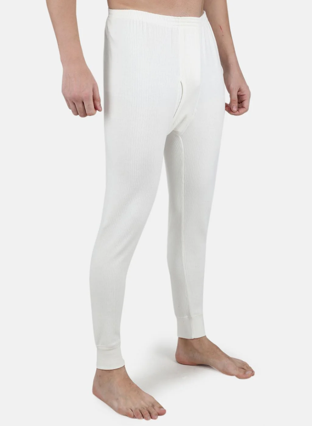 Men Off White Solid Thermal Lower - Image 6