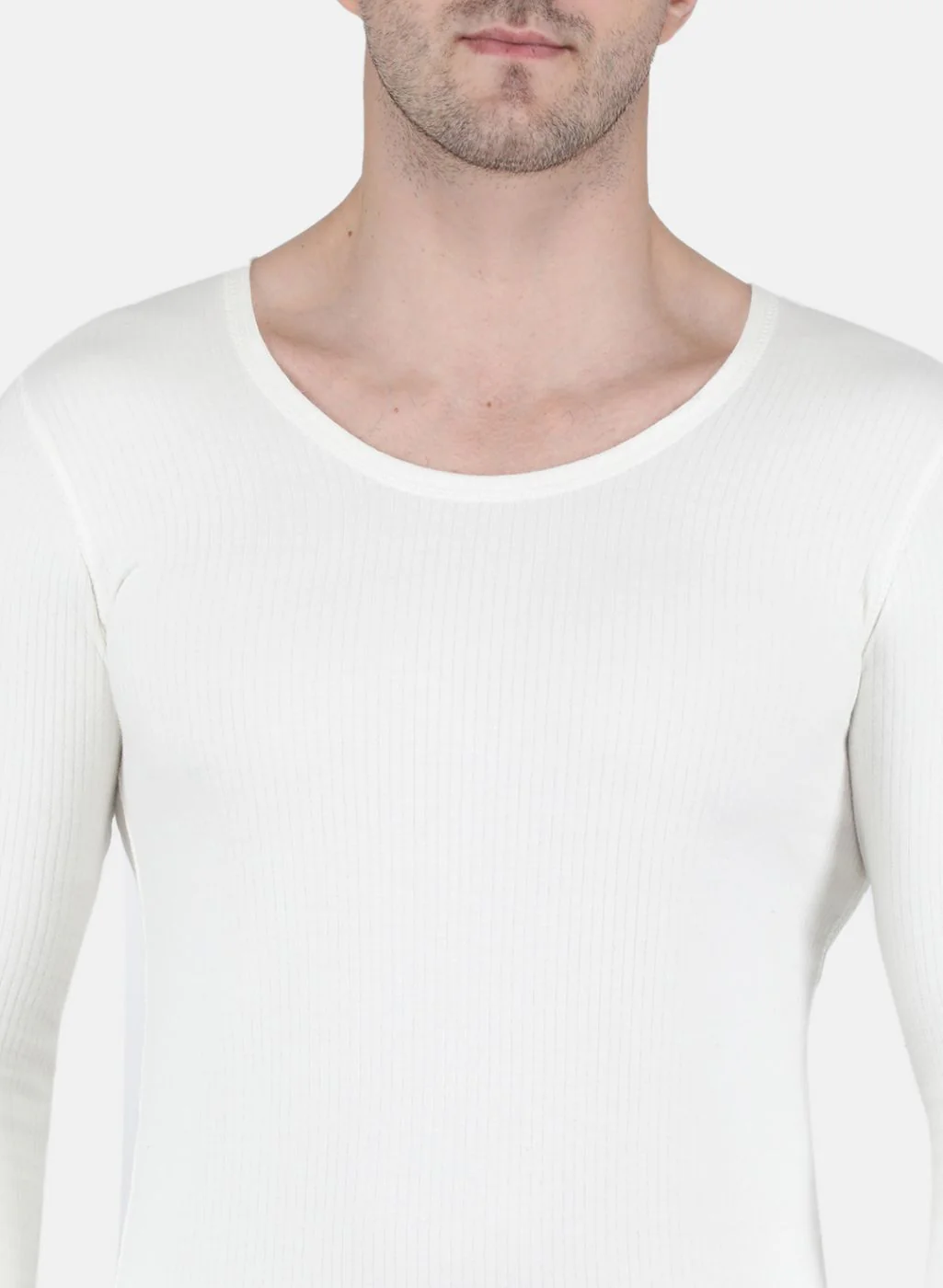 Men Off White Solid Thermal Vest - Image 5