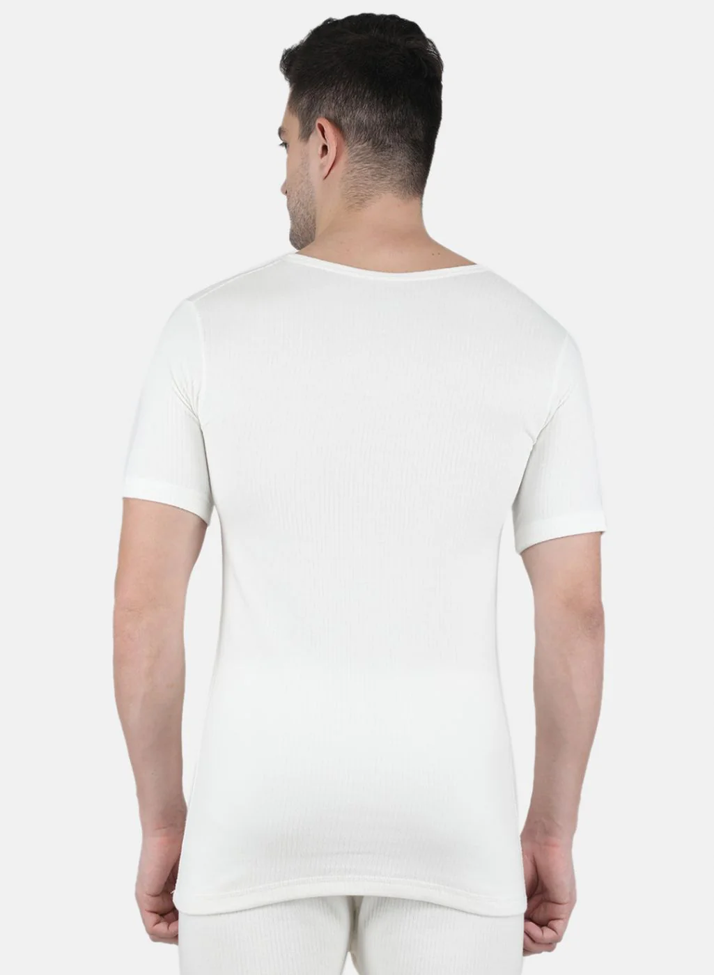 Men Off White Solid Thermal Vest - Image 3