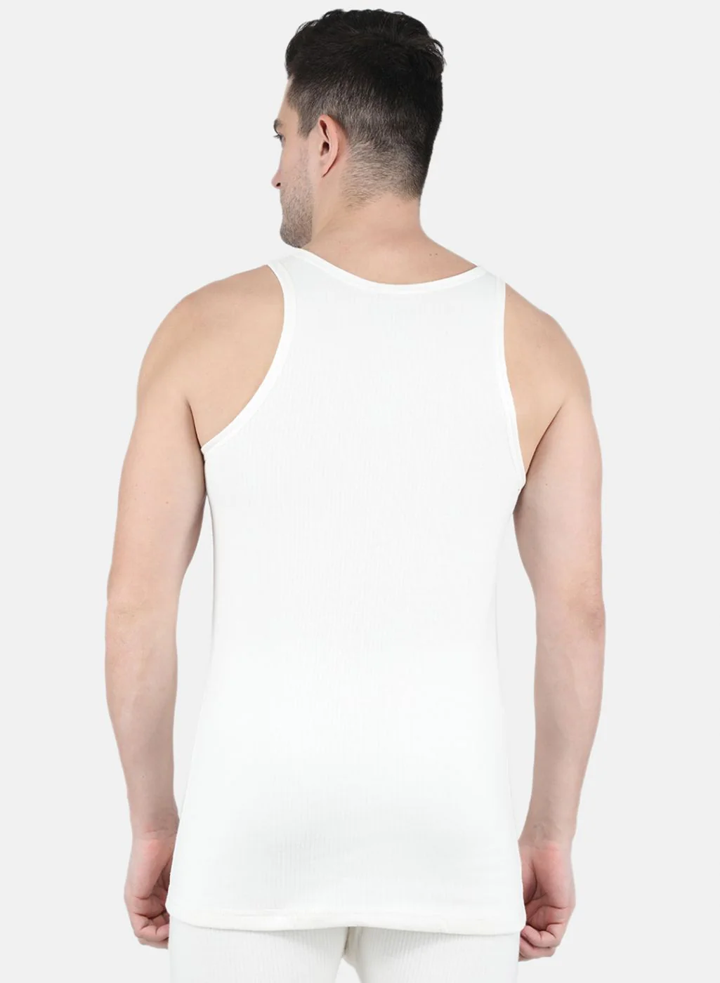 Men Off White Solid Thermal Vest - Image 3