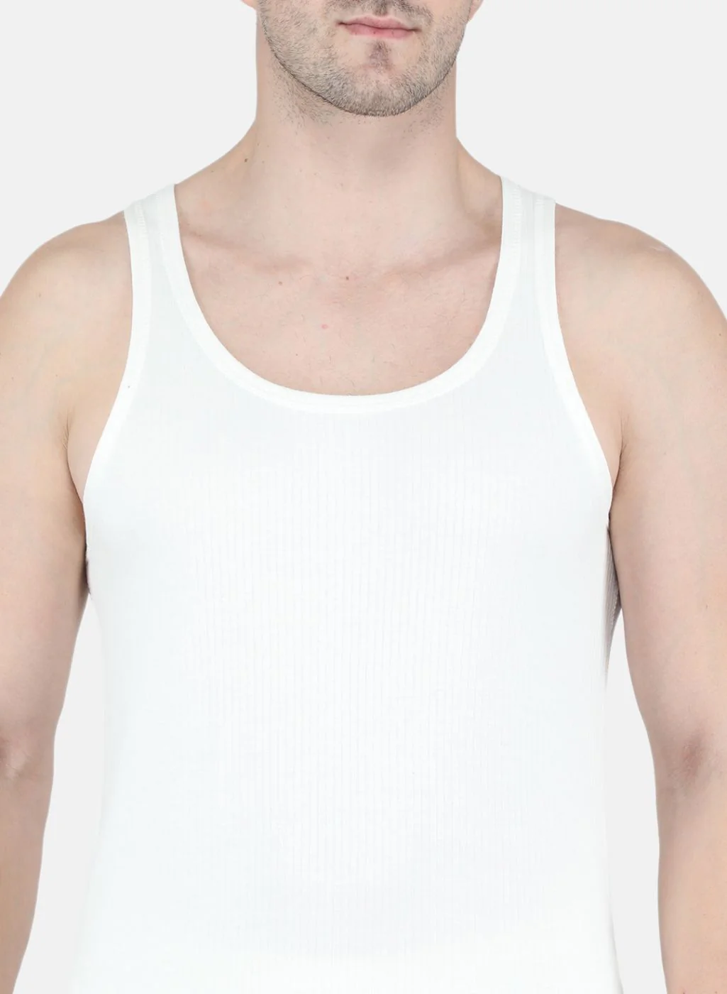 Men Off White Solid Thermal Vest - Image 5