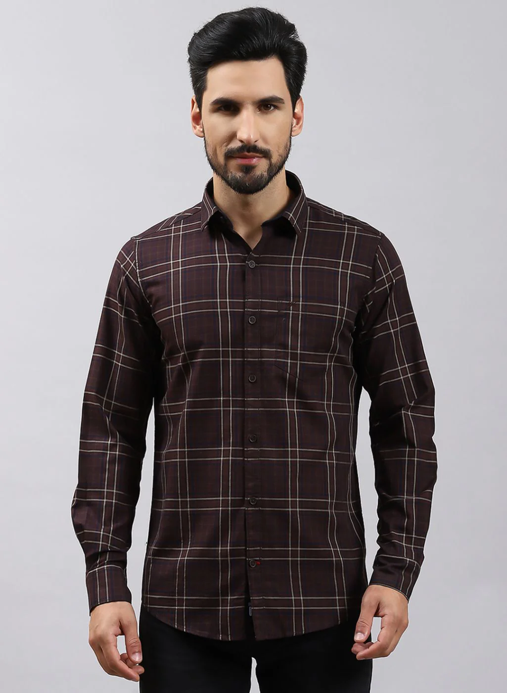 Men Olive Check Pure Cotton Shirt - Image 2