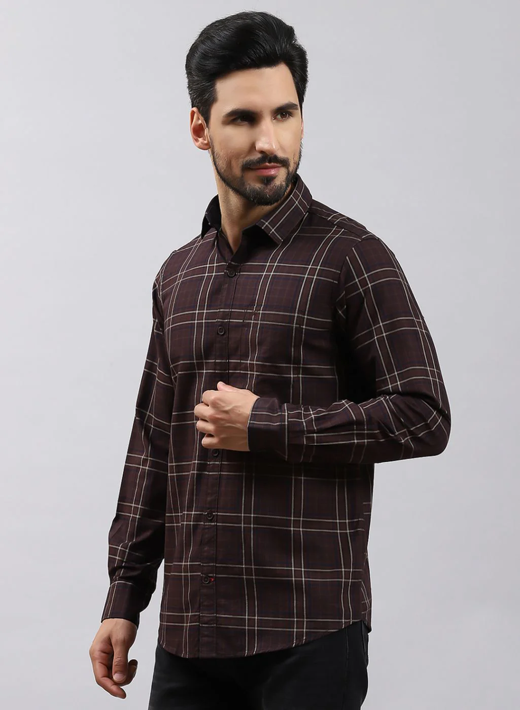 Men Olive Check Pure Cotton Shirt - Image 3