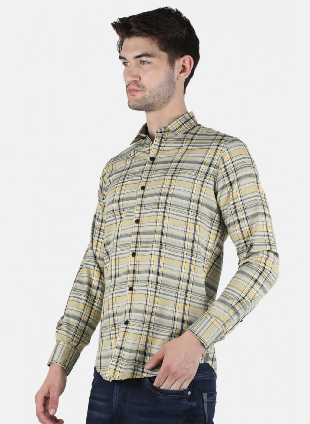 Men Olive Check Shirt - Image 2