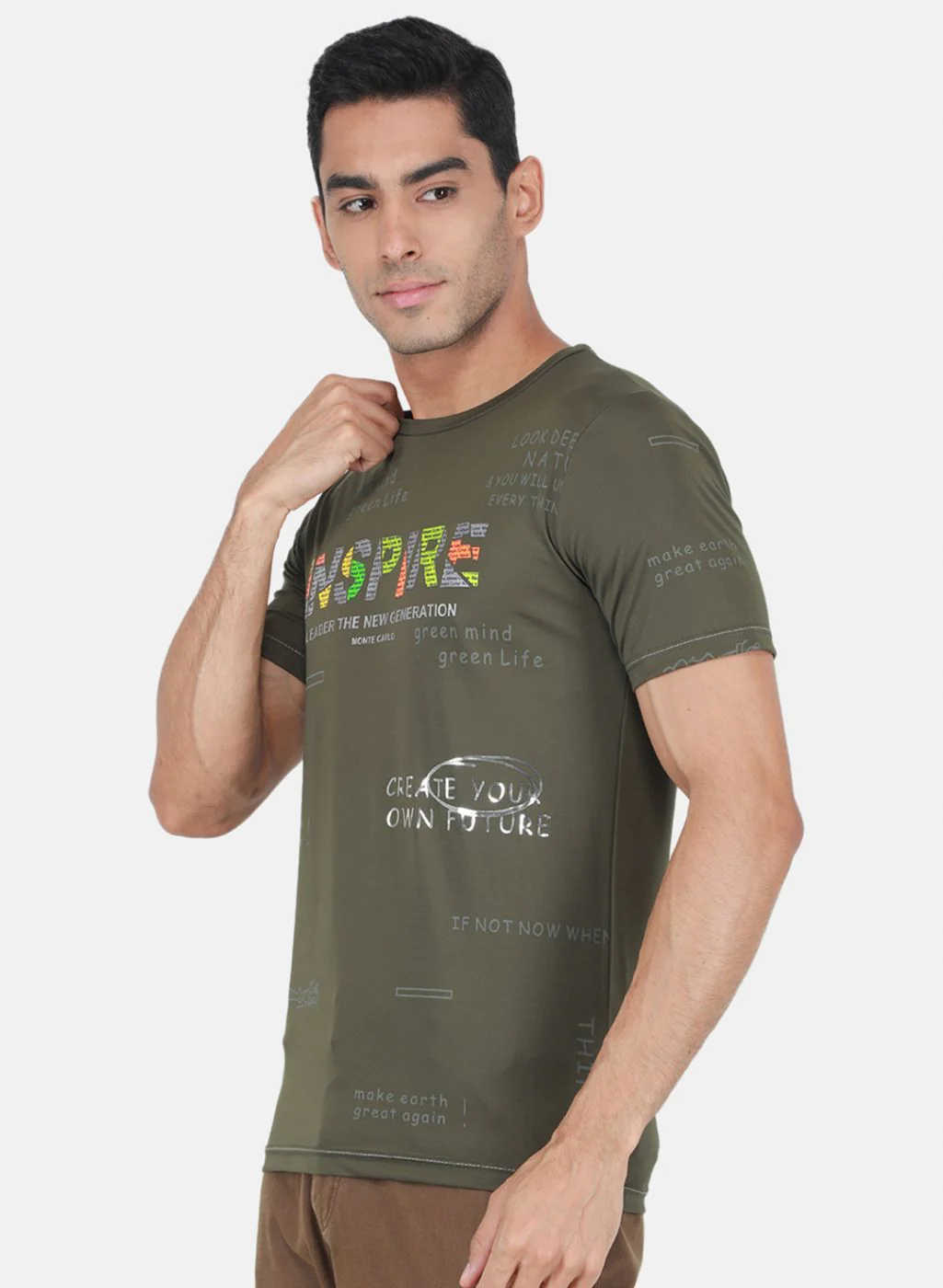 Men Olive Printed T-Shirt - Image 2