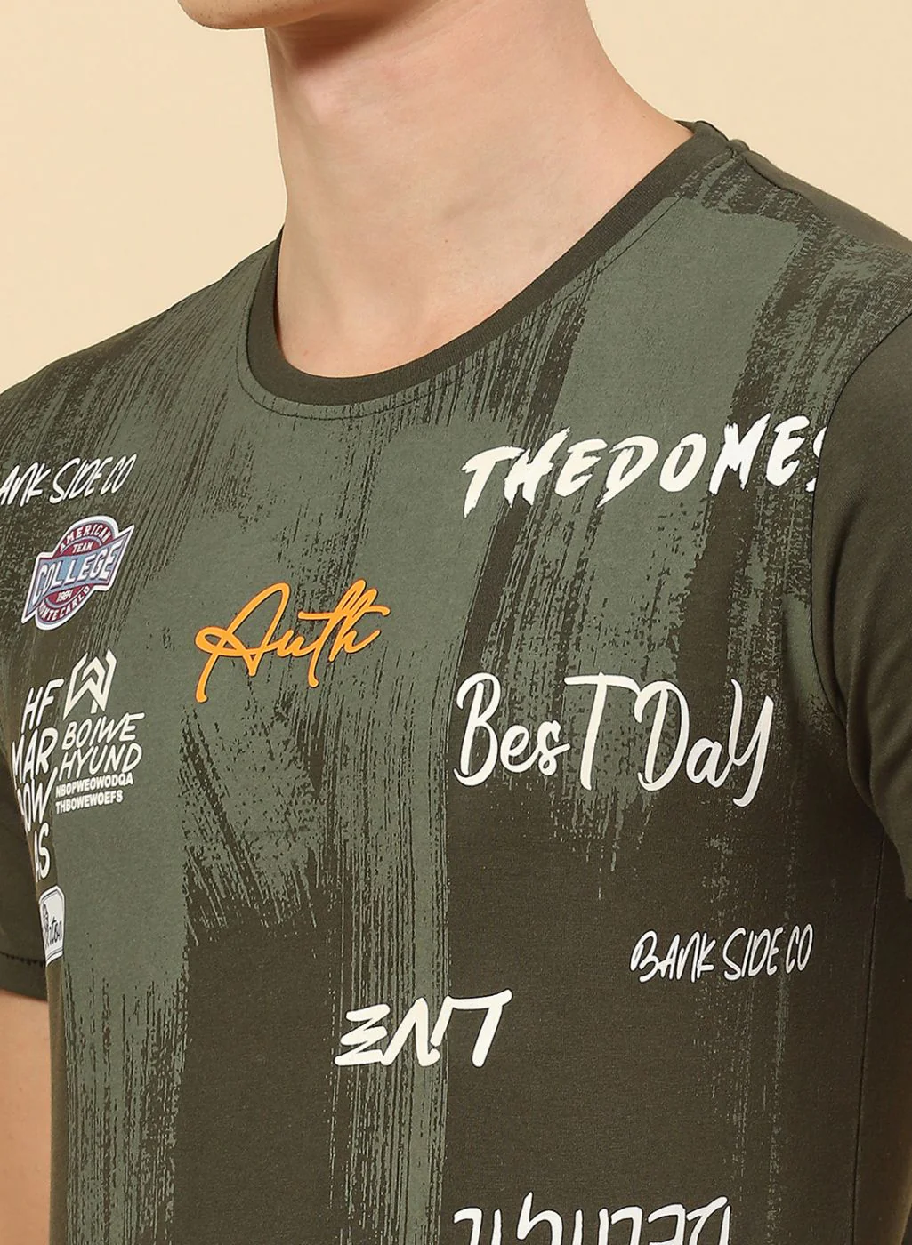 Men Olive Printed T-Shirt - Image 6