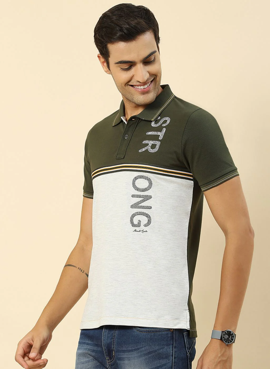 Men Olive Printed T-Shirt - Image 2