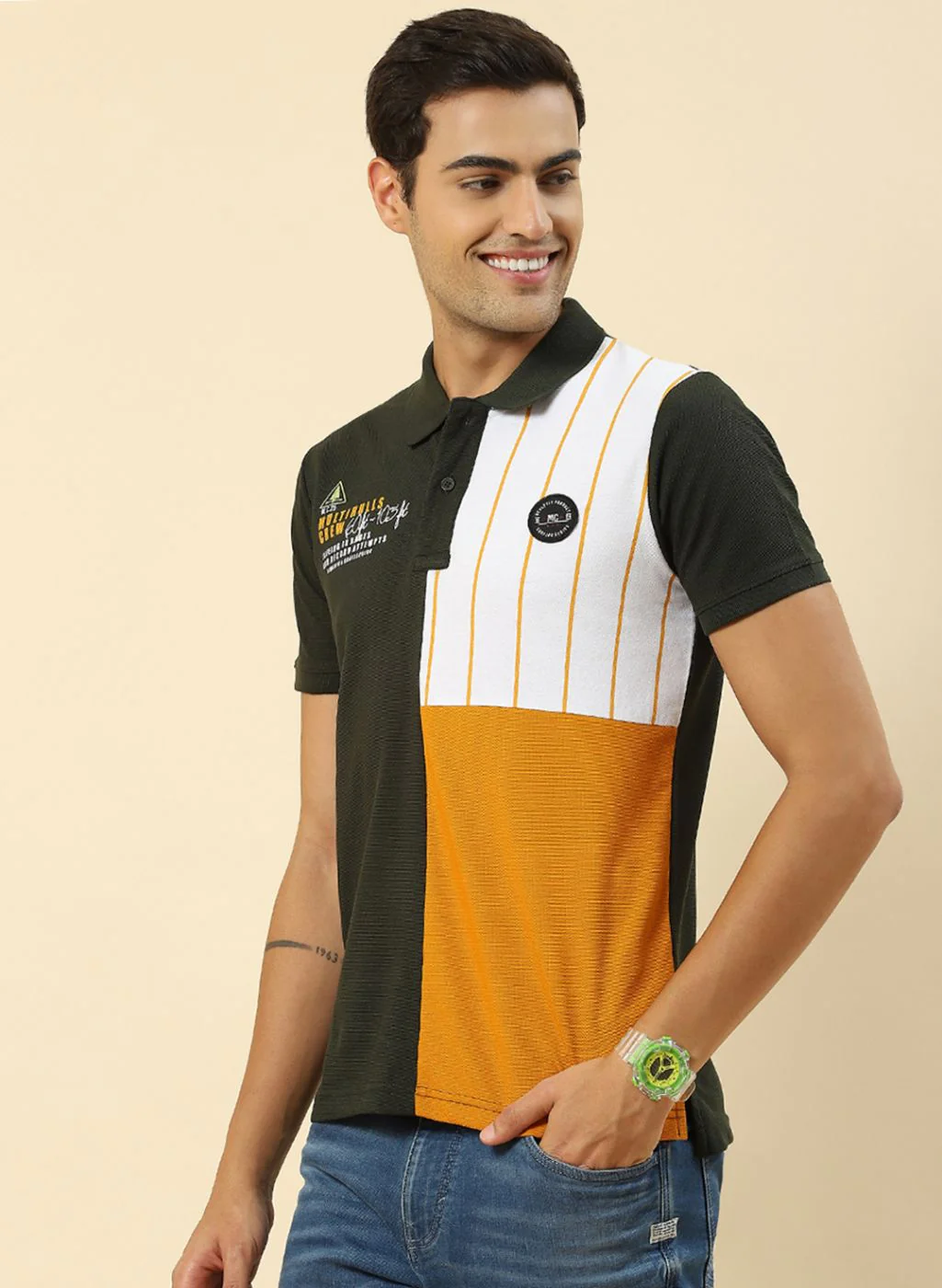 Men Olive Printed T-Shirt - Image 2