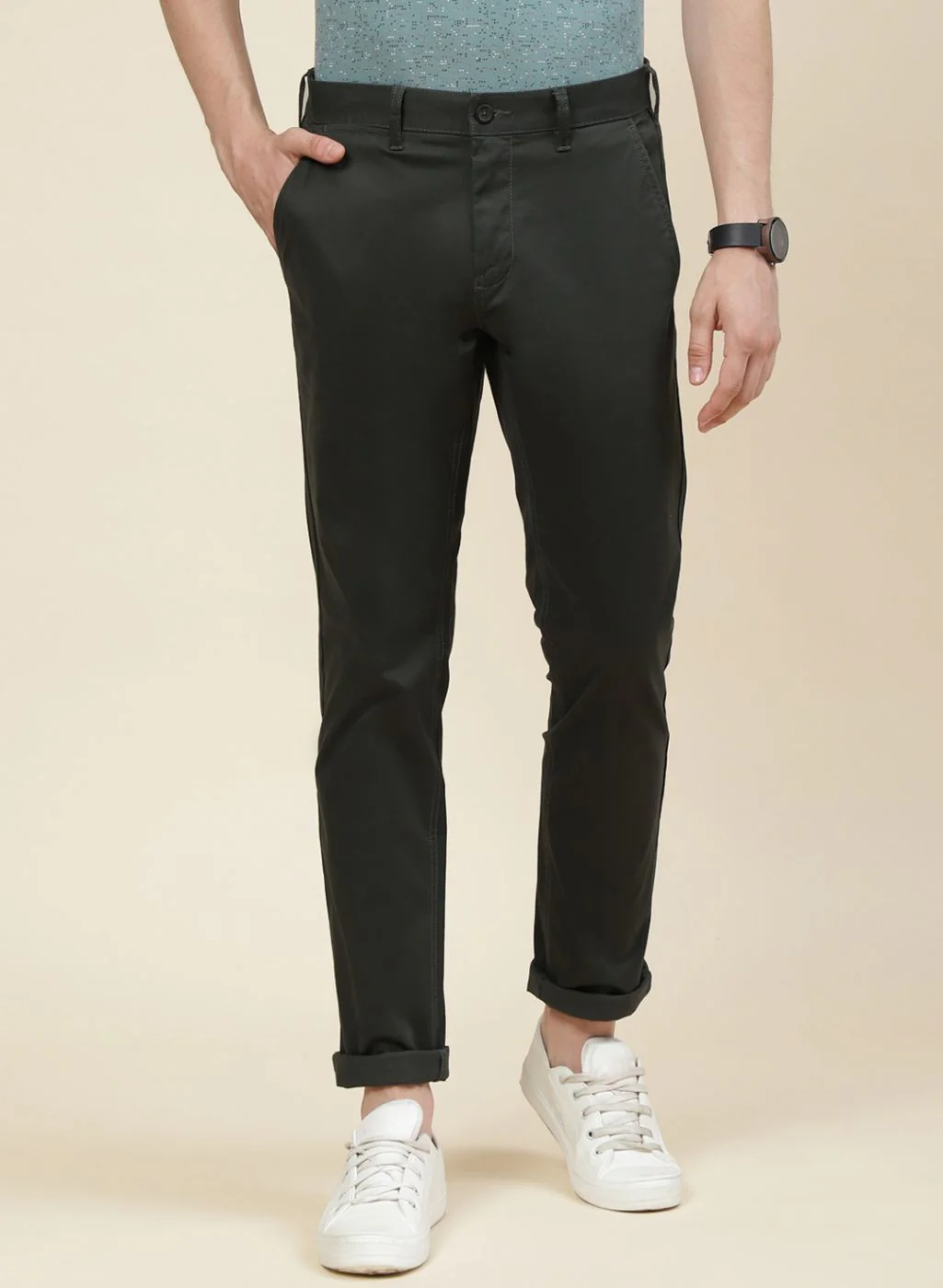 Men Olive Regular Fit Trouser - Image 2
