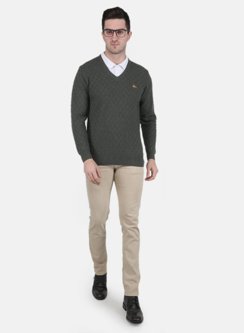 Men Olive Self Design Pullover - Image 4