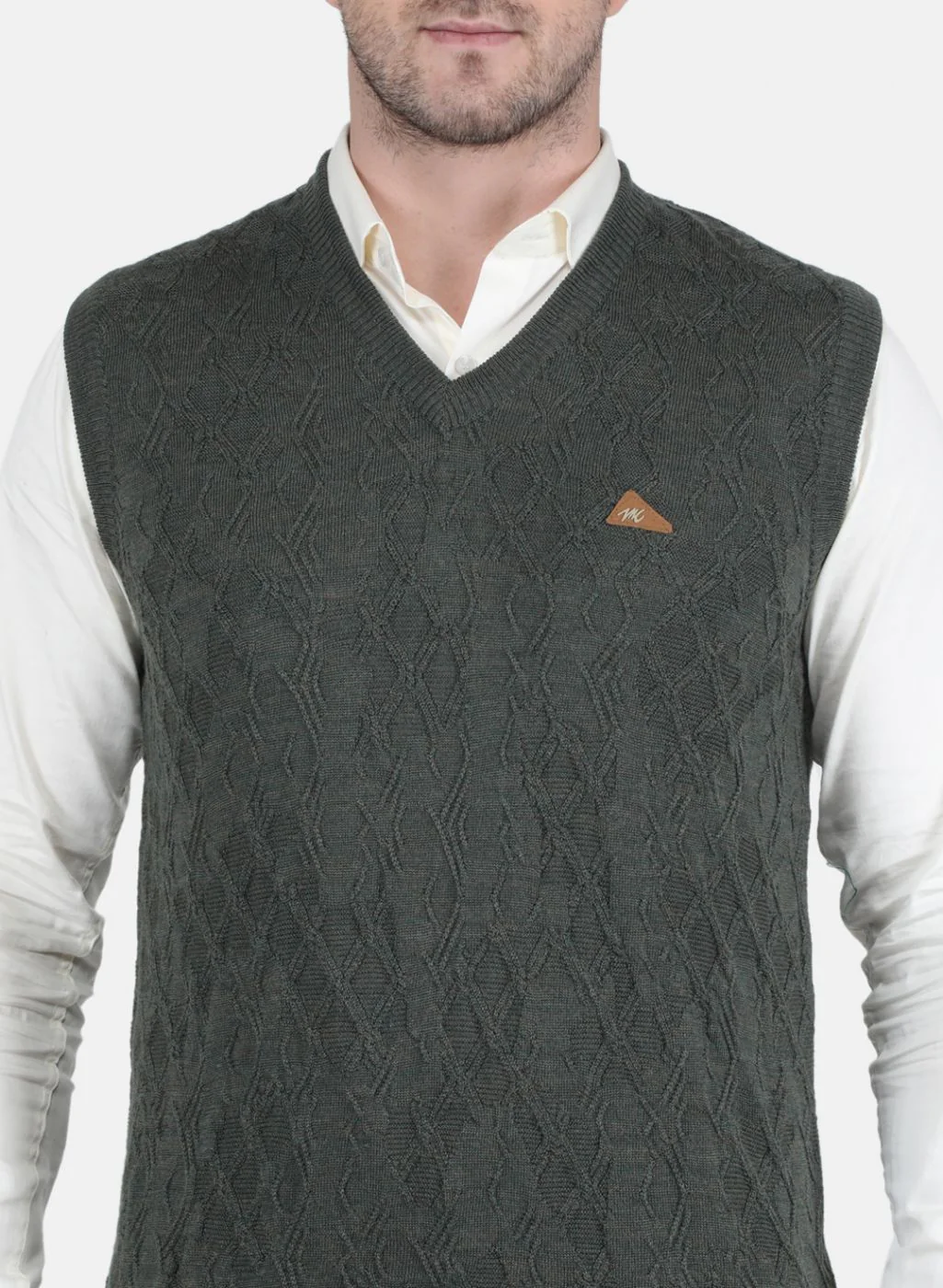 Men Olive Self Design Sweater - Image 5