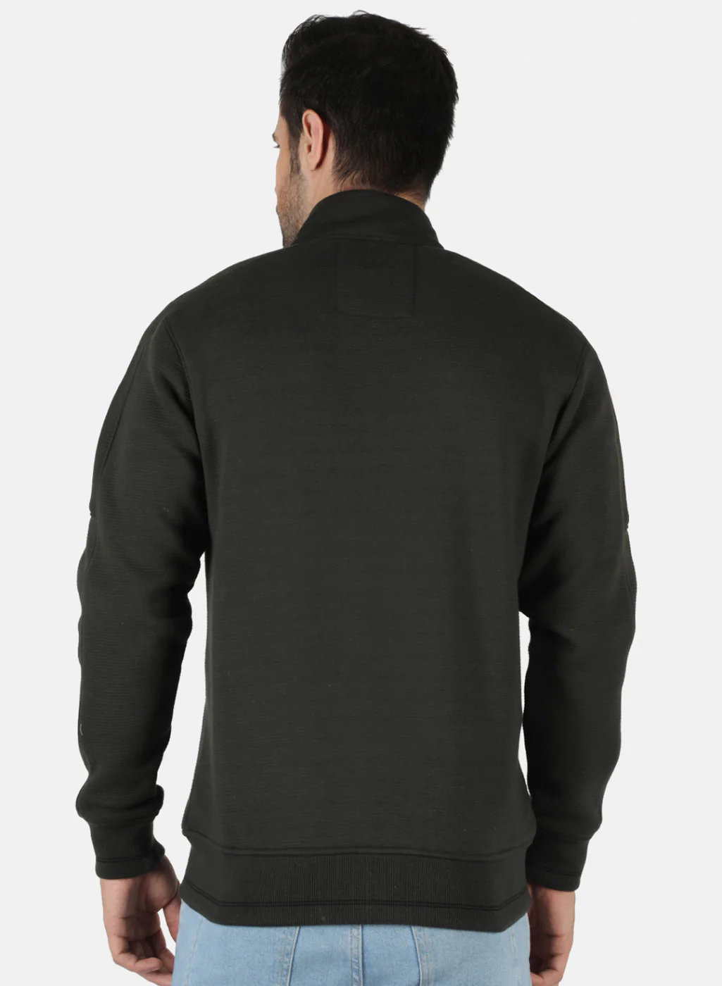 Men Olive Self Design Sweatshirt - Image 3