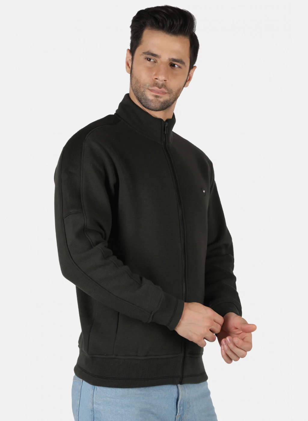 Men Olive Self Design Sweatshirt - Image 6
