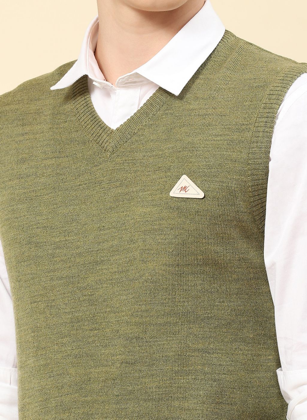 Men Olive Solid Blend wool Sweater - Image 6