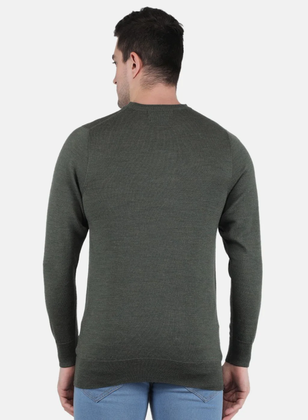 Men Olive Solid Pullover - Image 3