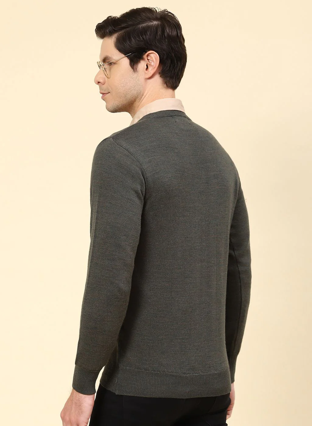 Men Olive Solid Pure wool Pullover - Image 5