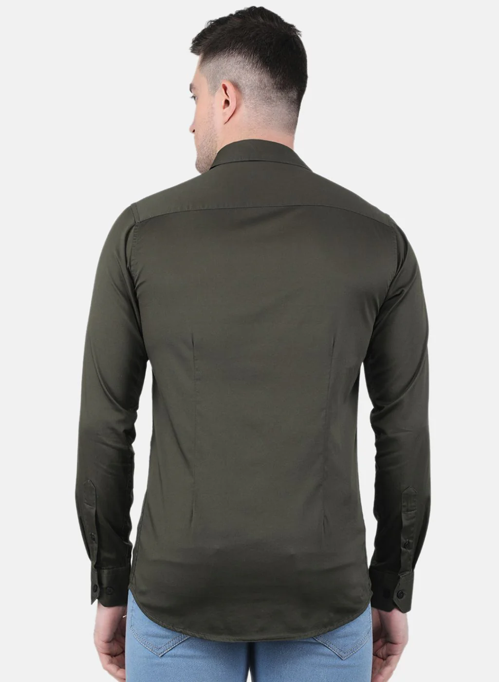 Men Olive Solid Shirt - Image 3