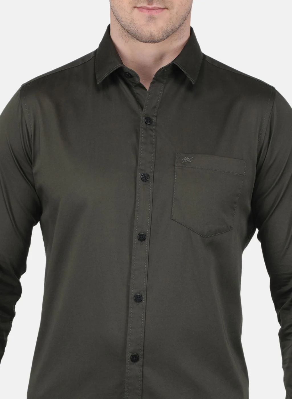 Men Olive Solid Shirt - Image 5