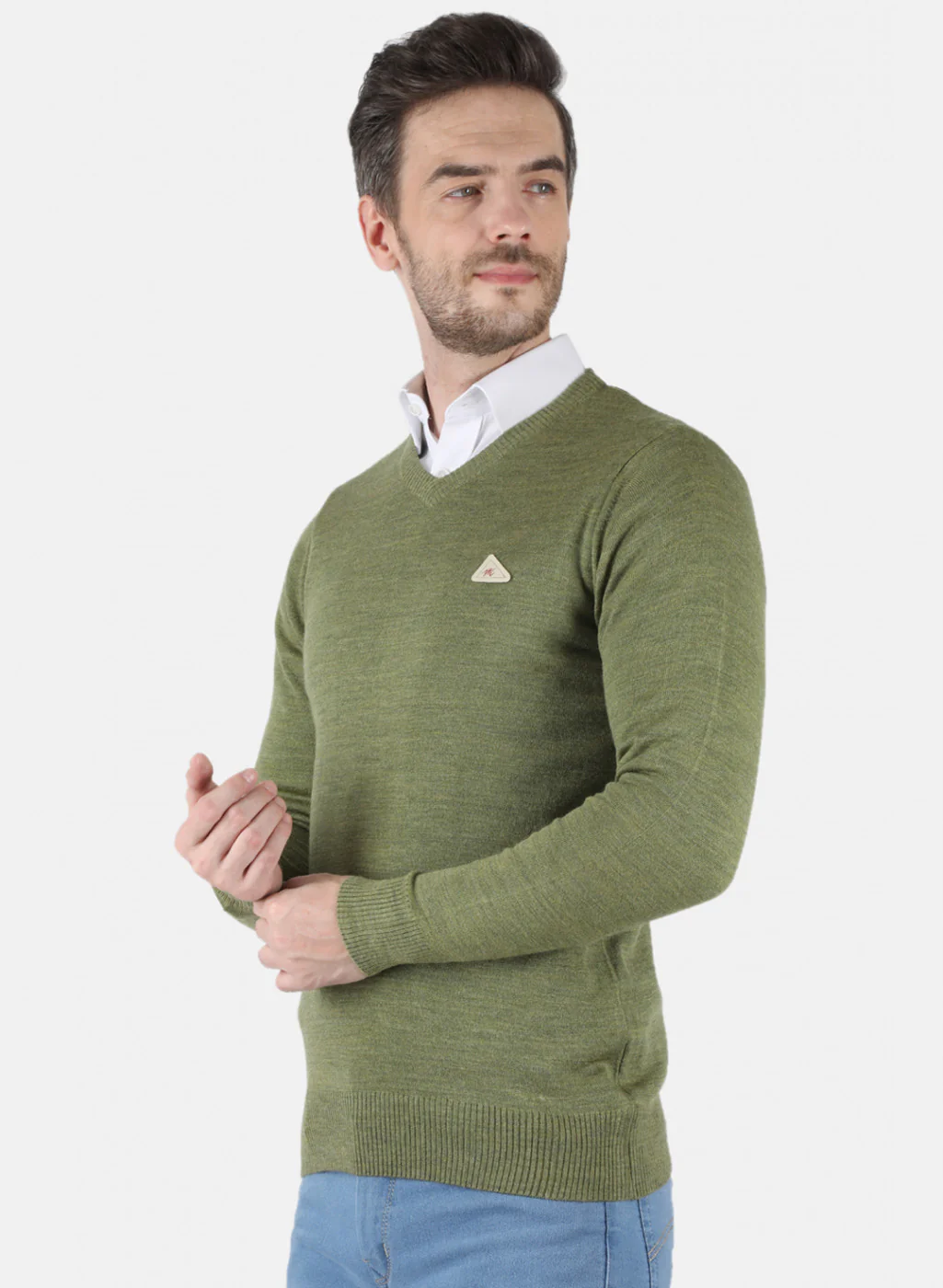 Men Olive Solid Sweater - Image 2