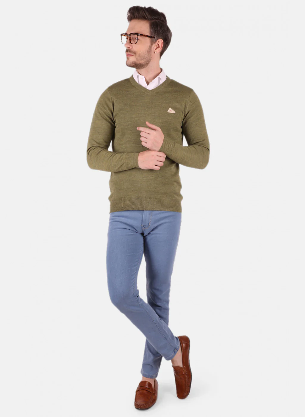 Men Olive Solid Sweater - Image 4