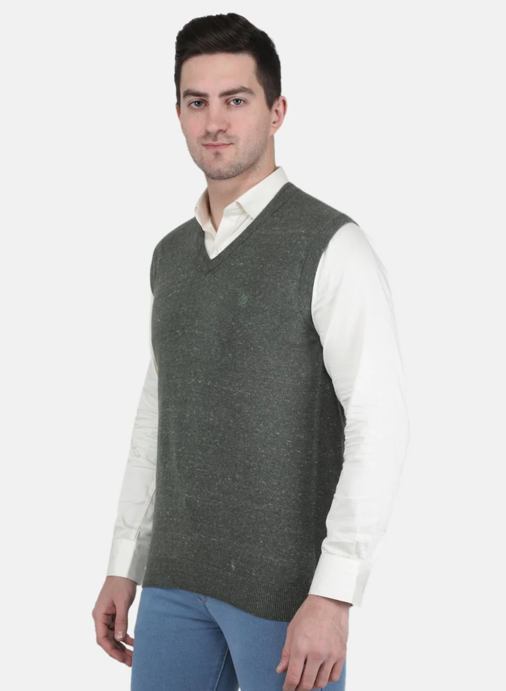 Men Olive Solid Sweater - Image 2
