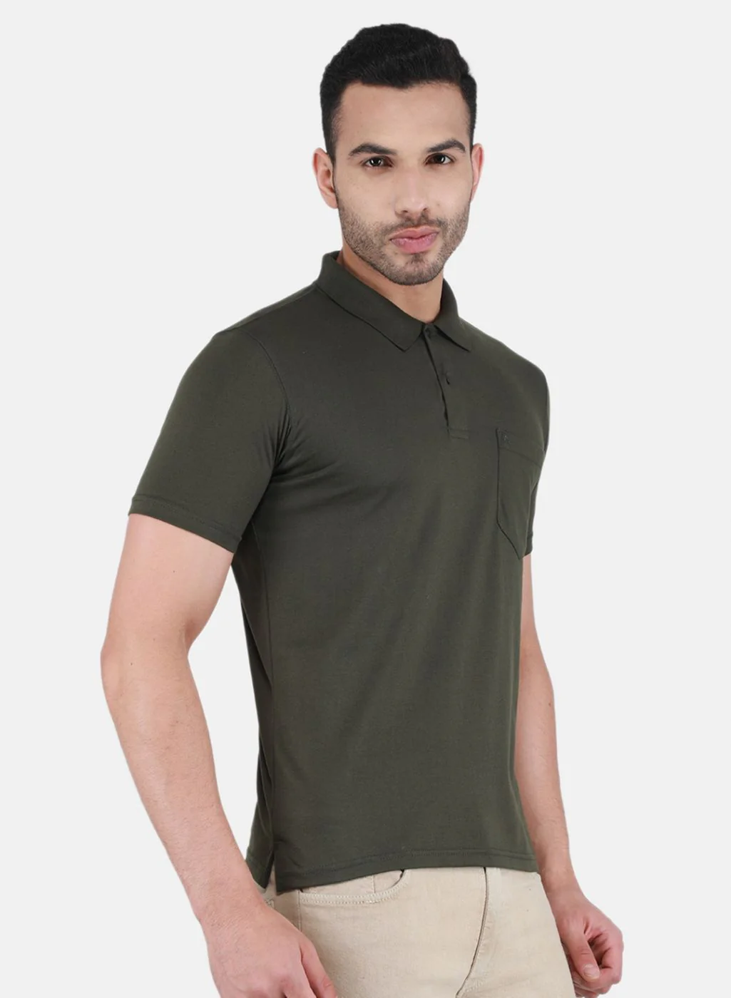 Men Olive Solid T-Shirt - Image 6