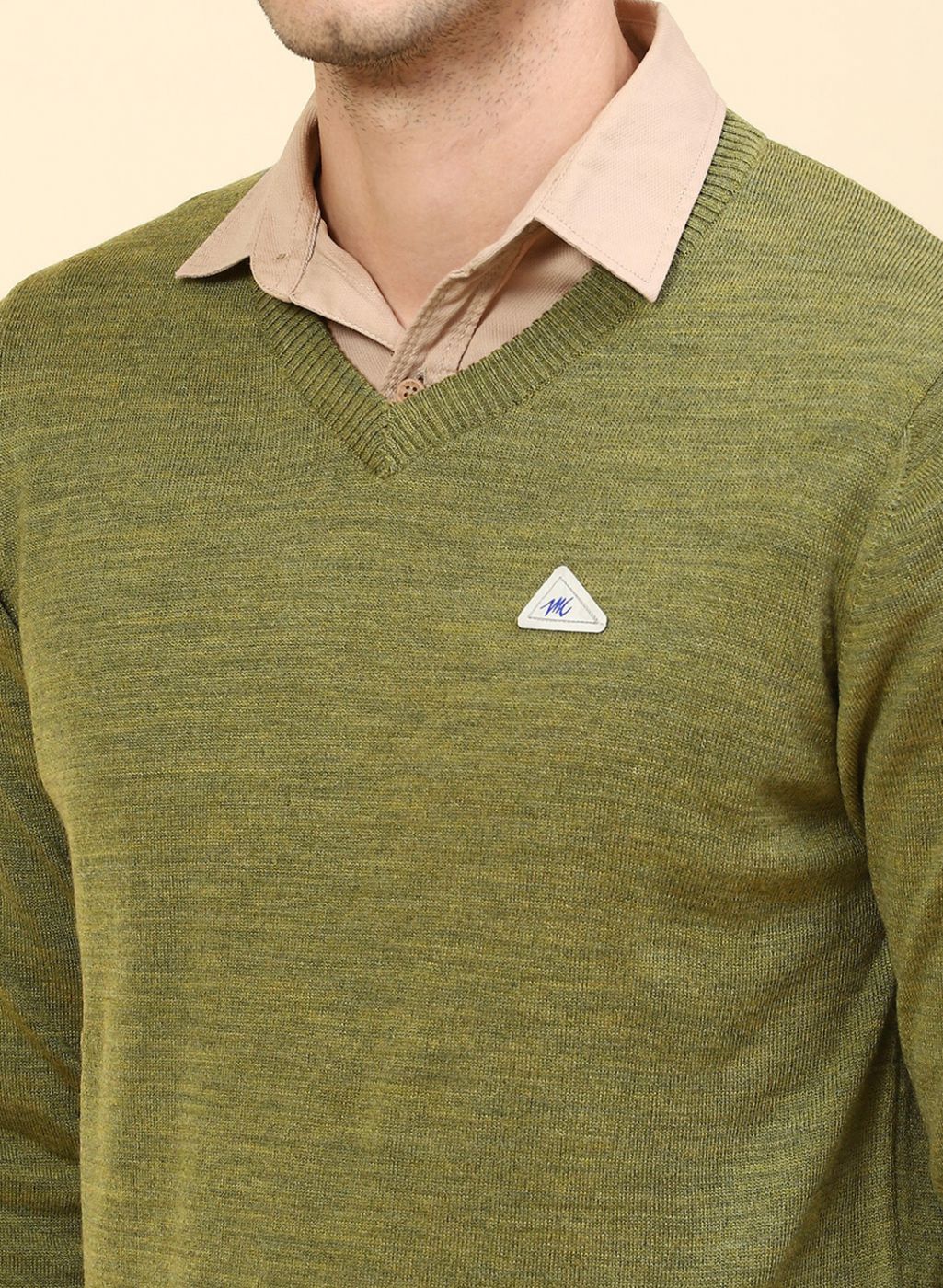 Men Olive Solid Wool blend Pullover - Image 6