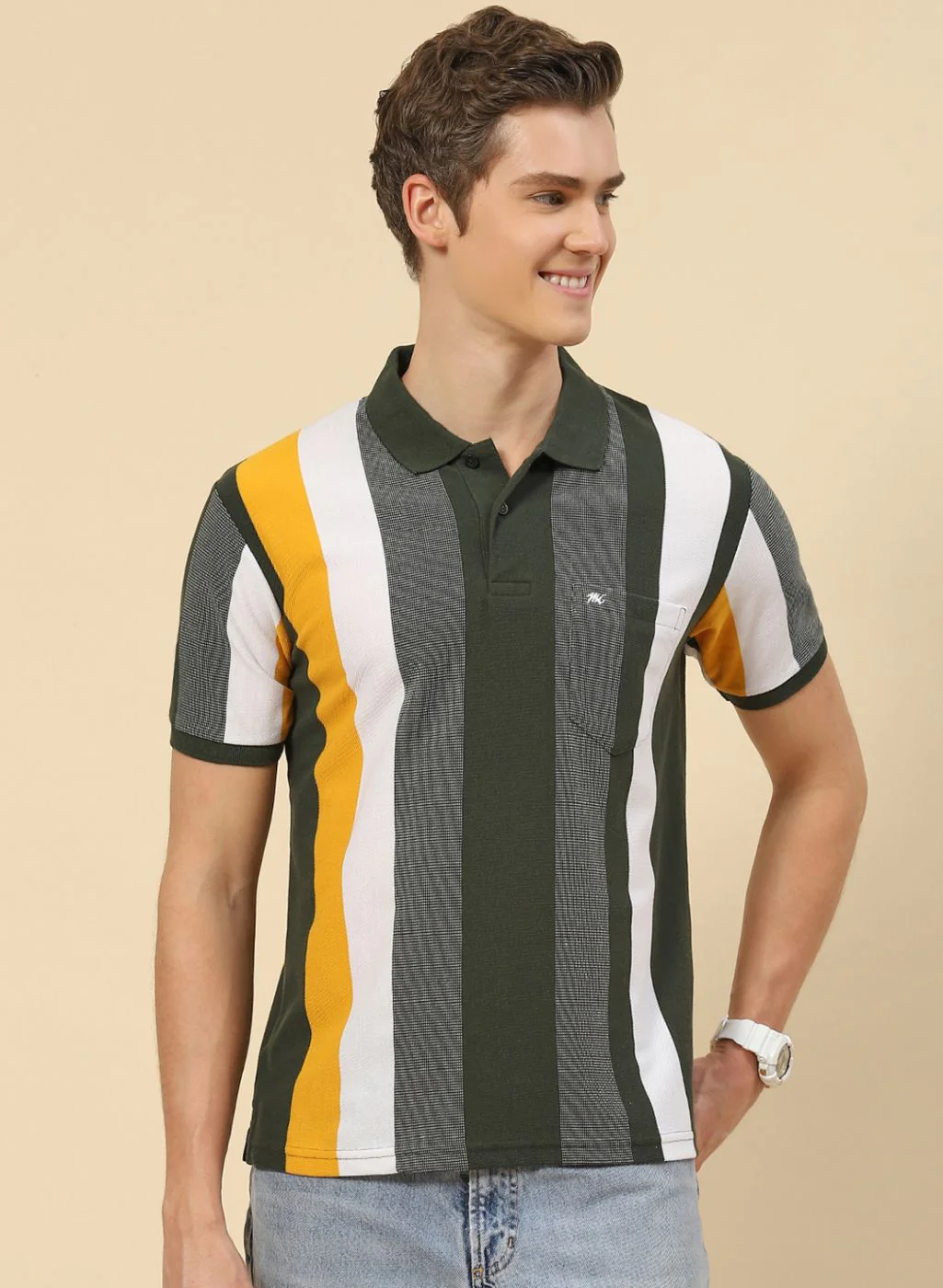 Men Olive Stripe T-Shirt - Image 2